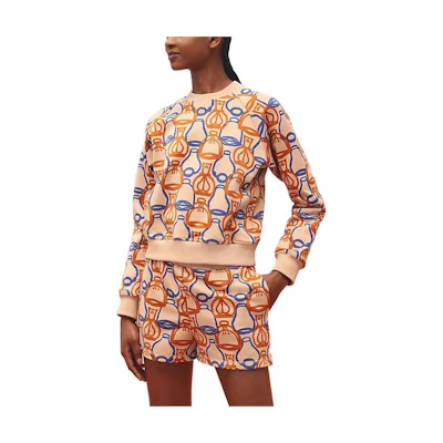(Women) Hermes SS23 Beige Geometric Print Crewneck Pullover Sweatshirt H3E4616DI0O