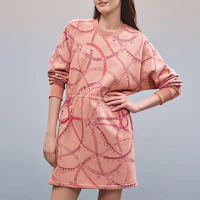 Lookbook (W) 에르메스 SS23 체인 프린트 롱 슬리브 스웨트셔츠 드레스 쿼츠 핑크 여성 H2H4505DK3Y