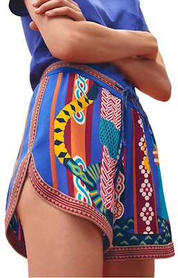 (Women) HERMES SS23 Fantaisie d'Etriers Printed Blue Tie-Waist Shorts. H3E2840DQI7 Order (Women) HERMES SS23 Fantaisie d'Etriers Printed Blue Tie-Waist Shorts. H3E2840DQI7