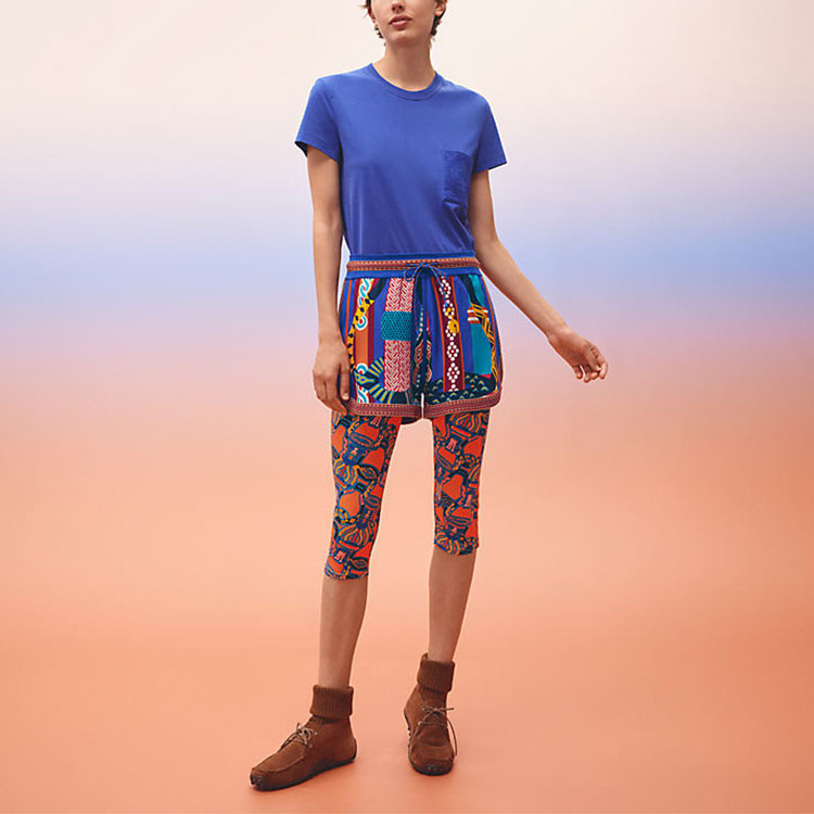 Shop (Women) HERMES SS23 Fantaisie d'Etriers Printed Blue Tie-Waist  Shorts. H3E2840DQI7