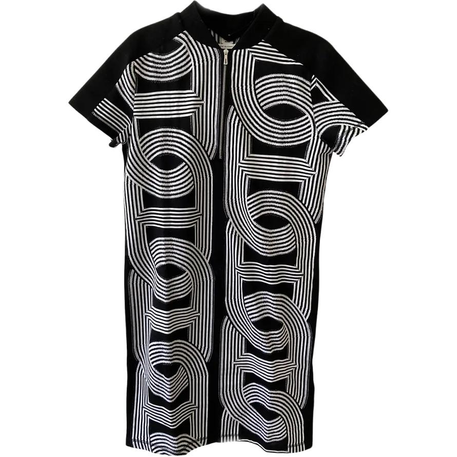 (Women) HERMES SS23 Graphic Print Zip Short Sleeve Dress Women Black H1E4505DC02