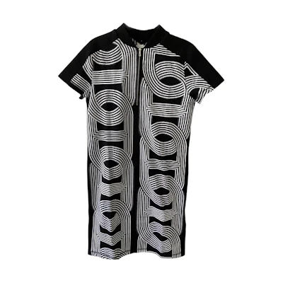 (Women) HERMES SS23 Graphic Print Zip Short Sleeve Dress Women Black H1E4505DC02