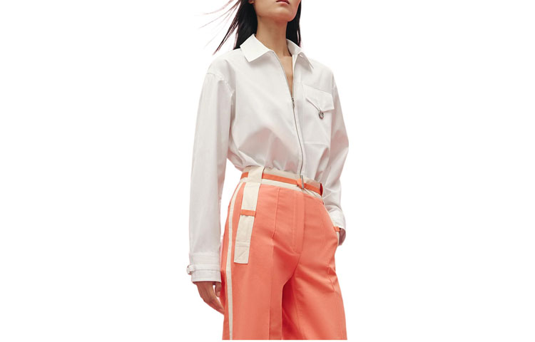 Order (W) HERMES SS23 Kemeja Lengan Panjang Zip Leher Wanita - Putih H3E0616DX90