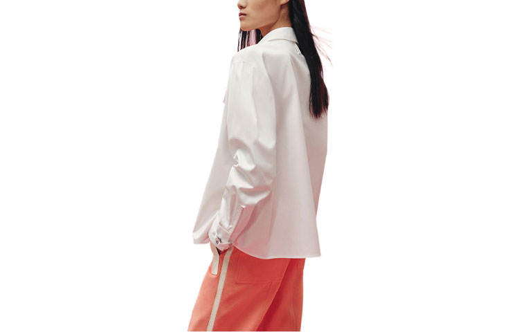 Lookbook (W) HERMES SS23 Kemeja Lengan Panjang Zip Leher Wanita - Putih H3E0616DX90