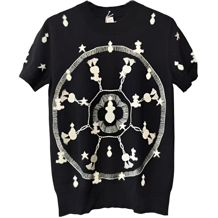 (Women) HERMES SS23 Patterned Jacquard Garden Knit Short Sleeve Top Black Women H1E2633D702