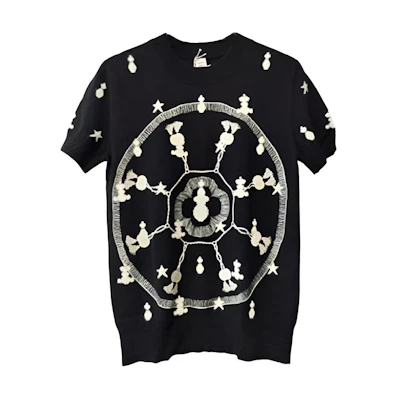 (Women) HERMES SS23 Patterned Jacquard Garden Knit Short Sleeve Top Black Women H1E2633D702