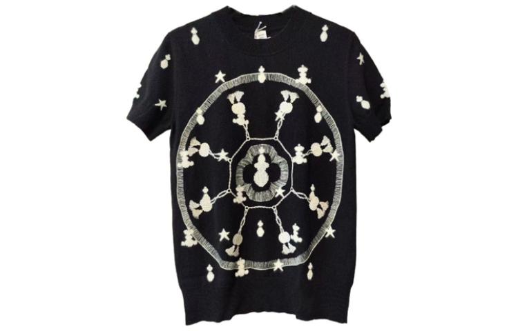 (Women) HERMES SS23 Patterned Jacquard Garden Knit Short Sleeve Top Black Women H1E2633D702 圖 2