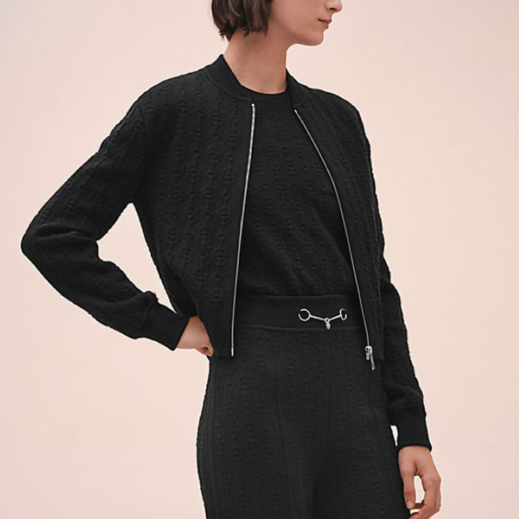 Purchase (W) Jaket Zip Jacquard Motif HERMES SS23 Wanita Hitam H2E2201D302