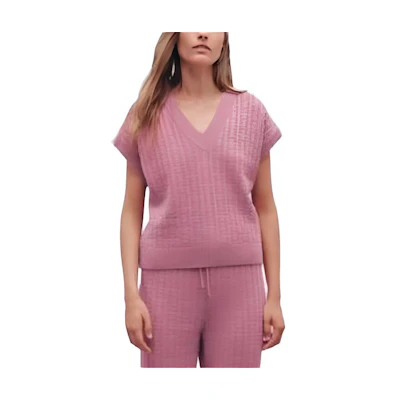 (Women) HERMES SS23 Solid Color V-Neck Short-Sleeve Knit Sweater Pink H3E2639DB8H