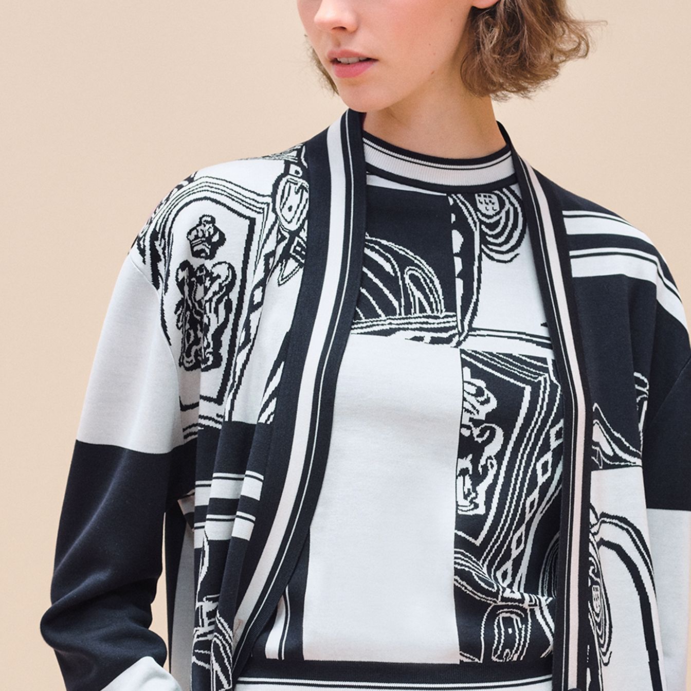 Purchase (W) エルメス SS24 ブラックカラーブロック Vネック ニットカーディガン. H4E2727D65H