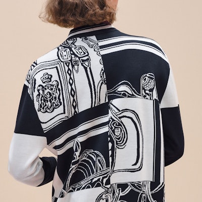 (W) エルメス SS24 ブラックカラーブロック Vネック ニットカーディガン. H4E2727D65H Details for (W) エルメス SS24 ブラックカラーブロック Vネック ニットカーディガン. H4E2727D65H