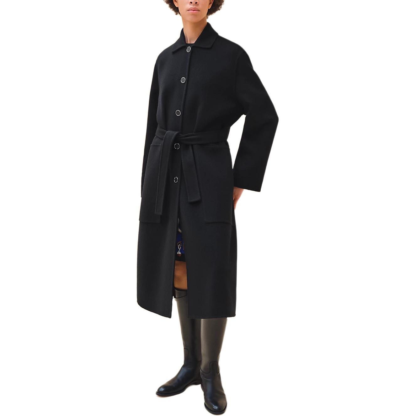 (Women) HERMES SS24  Black Solid Single-Breasted Mid-Length Coat H4H0100DA02