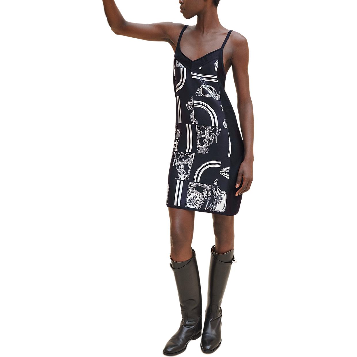 Order (W) HERMES 2024幾何V領黑色短吊帶連衣裙 H4E2822DQ5H38