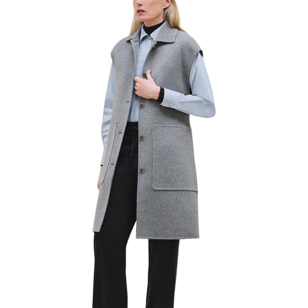 (Women) HERMES SS24  Grey Sleeveless Mid-Length Coat with Single-Breasted Design. H4H0101DA2C