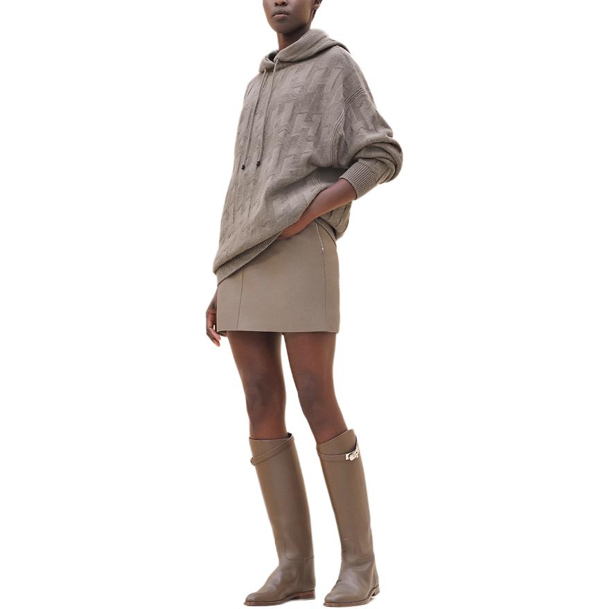 (Women) HERMES SS24  Grey Solid Color Knit Pullover Hoodie. H4E2623D3DK