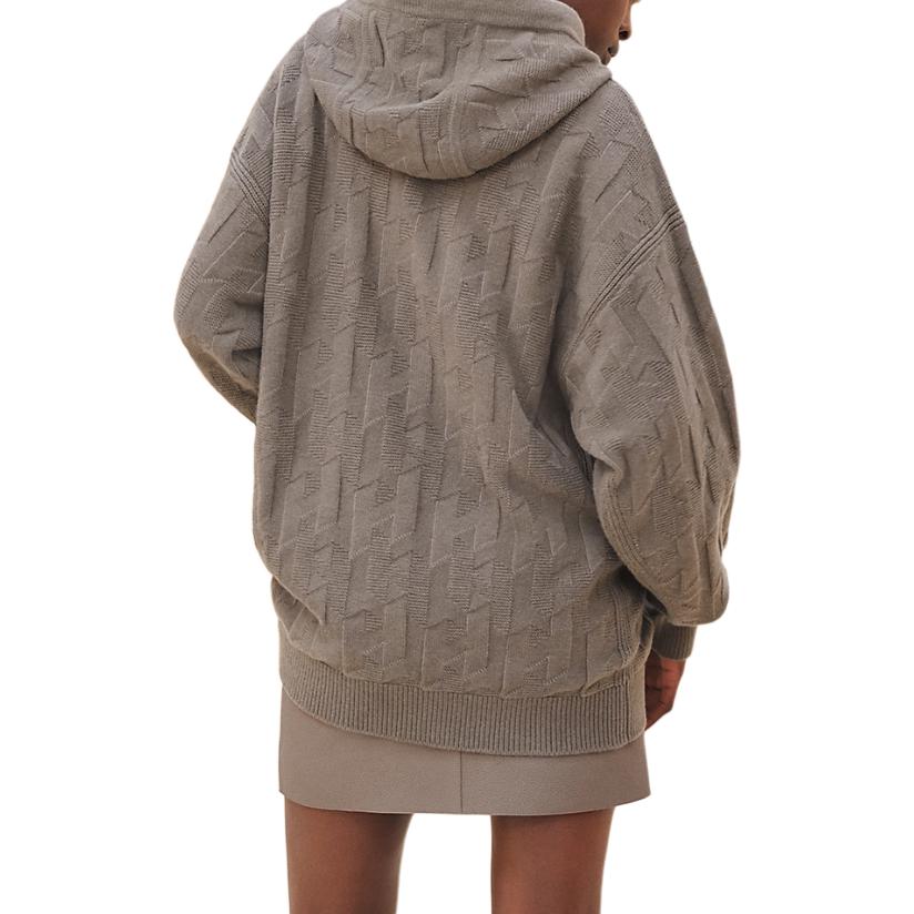 Lookbook (W) 에르메스 SS24 그레이 솔리드 컬러 니트 풀오버 후디. H4E2623D3DK