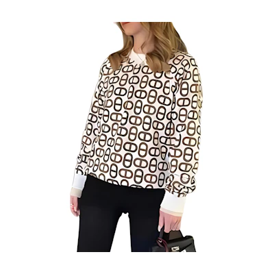 (Women) HERMES SS24 Logo Print Long-Sleeve Sweatshirt in Chestnut Brown. H4E4648DD1W