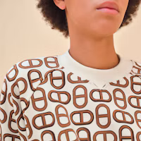 Shop (Women) HERMES SS24 Logo Print Long-Sleeve Sweatshirt in Chestnut Brown. H4E4648DD1W