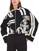 (Women) HERMES SS24 Striped Colorblock Zip-Up Jacket Black Blue H4E0179DB5H (Women) HERMES SS24 Striped Colorblock Zip-Up Jacket Black Blue H4E0179DB5H