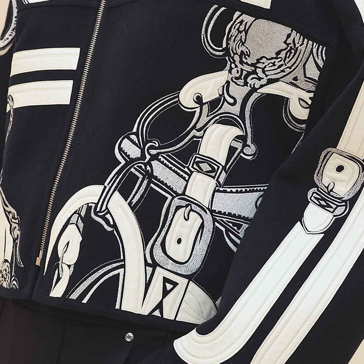 Purchase (Women) HERMES SS24  Striped Colorblock Zip-Up Jacket Black Blue H4E0179DB5H