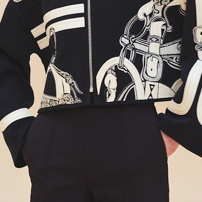 (Women) HERMES SS24 Striped Colorblock Zip-Up Jacket Black Blue H4E0179DB5H Cheap (Women) HERMES SS24 Striped Colorblock Zip-Up Jacket Black Blue H4E0179DB5H