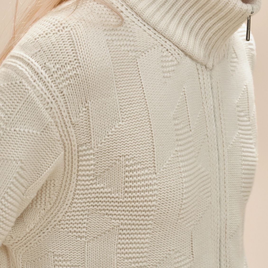 (Women) HERMES SS24  White High-Neck Knit Sweater with Jacquard Solid Pattern. H4E2226D3A3 圖 4