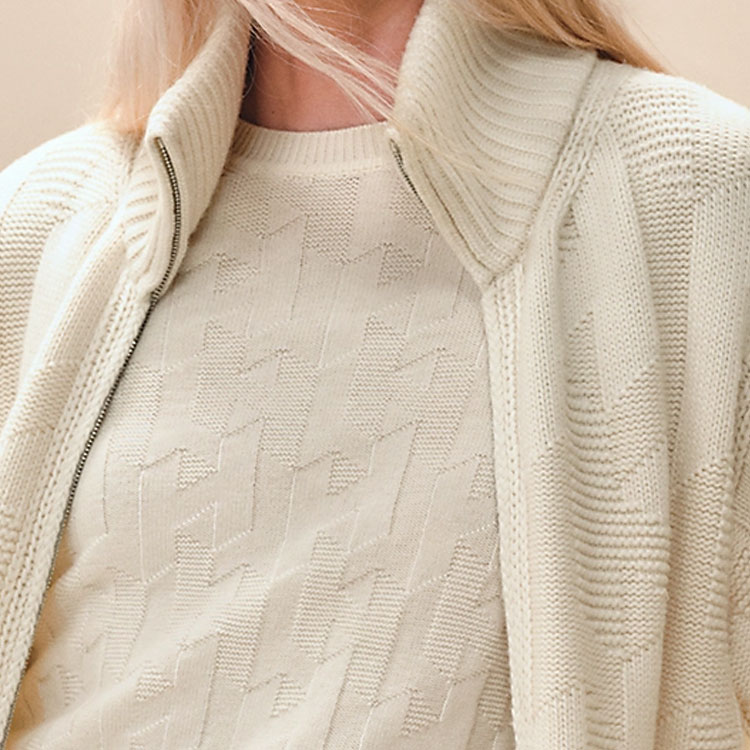 (Women) HERMES SS24  White High-Neck Knit Sweater with Jacquard Solid Pattern. H4E2226D3A3 圖 5