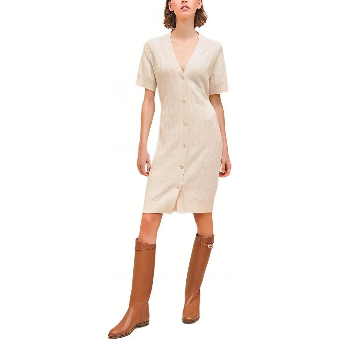 (Women) HERMES SS24  White Short-Sleeve Solid Mid-Length Casual Dress. H4E2522D3A3