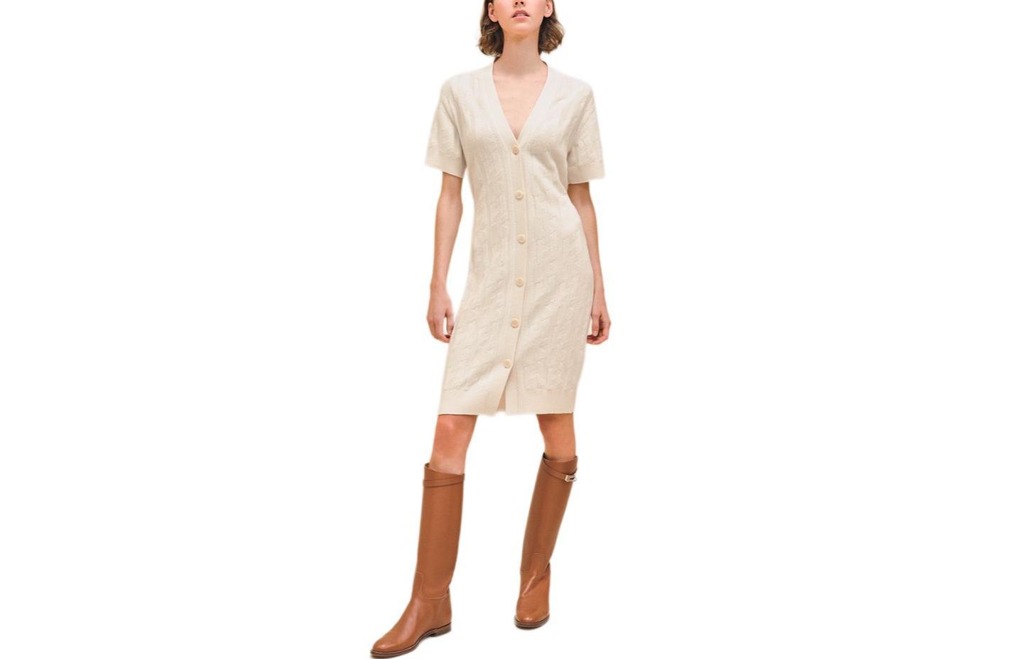 Order (Women) HERMES SS24  White Short-Sleeve Solid Mid-Length Casual Dress. H4E2522D3A3