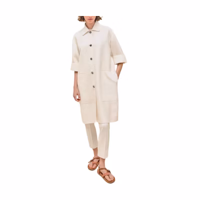 (Women) HERMES SS24 White Solid Long Sleeve Mid-Length Coat. H4E0176DCA3