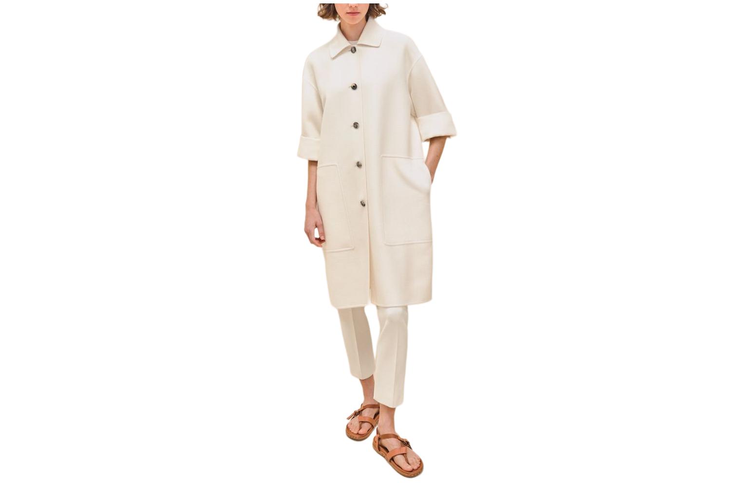 Order (Women) HERMES SS24  White Solid Long Sleeve Mid-Length Coat. H4E0176DCA3
