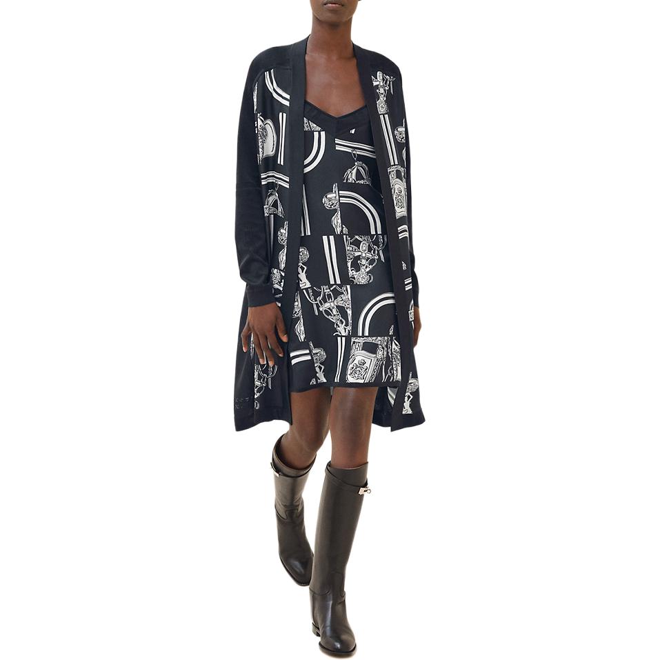 (Women) HERMES SS24 Patterned Belted Knit Midi Dress  Black Blue H4E2831DQ5H