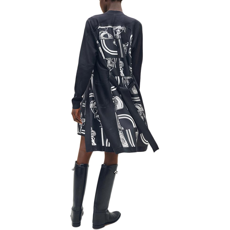 Lookbook (Women) HERMES SS24 Patterned Belted Knit Midi Dress  Black Blue H4E2831DQ5H