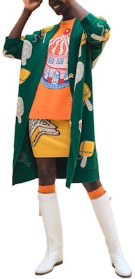 (W) HERMES SS24 Cárdigan Largo Mujer con Patrón y Cuello en V - Verde Peluche H4E2725DBEK Buy (W) HERMES SS24 Cárdigan Largo Mujer con Patrón y Cuello en V - Verde Peluche H4E2725DBEK