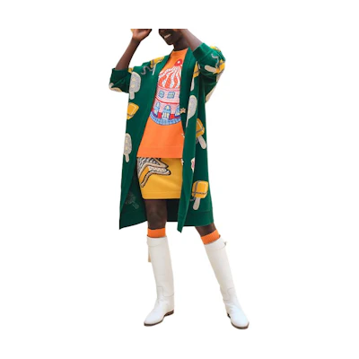 (Women) HERMES SS24 Patterned V-Neck Long Cardigan Womens - Fuzzy Green H4E2725DBEK