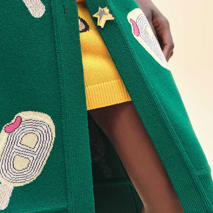 Purchase (W) HERMES SS24 Cárdigan Largo Mujer con Patrón y Cuello en V - Verde Peluche H4E2725DBEK