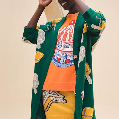 (W) HERMES SS24 Cárdigan Largo Mujer con Patrón y Cuello en V - Verde Peluche H4E2725DBEK Details for (W) HERMES SS24 Cárdigan Largo Mujer con Patrón y Cuello en V - Verde Peluche H4E2725DBEK