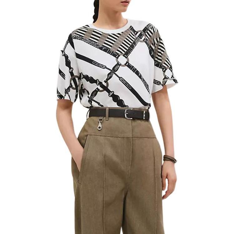 (Women) HERMES SS25  White Printed Cotton Jersey T-Shirt Spring Summer Collection H5E4622DE91 圖 2