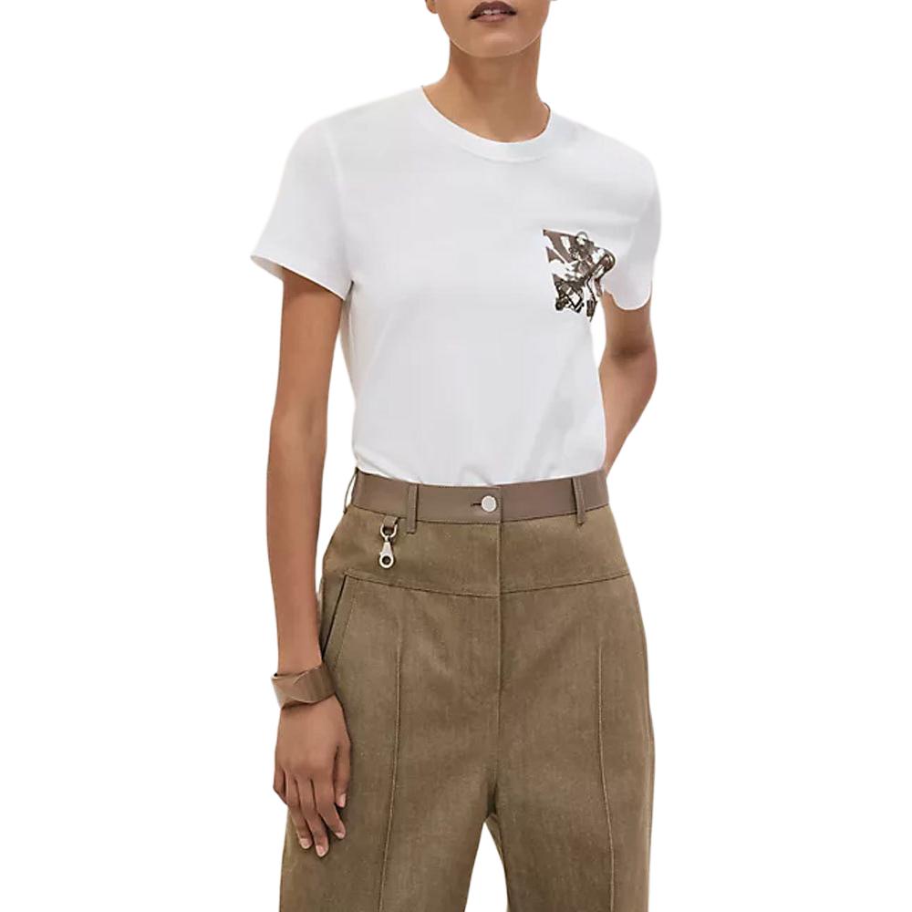 (Women) HERMES SS25  White Short-Sleeve Round-Neck T-Shirt H5E4634DA90