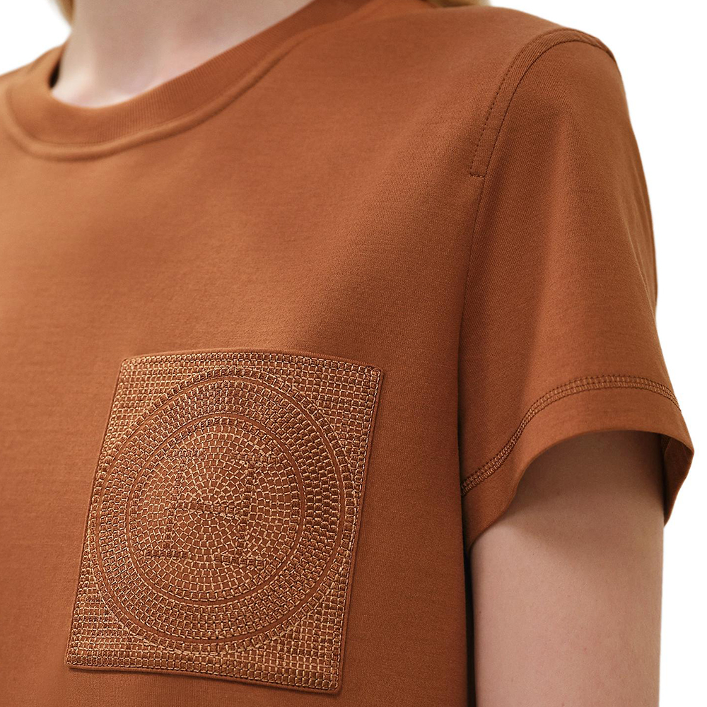 Shop (W) HERMES SS25 Musim Semi Musim Panas Kaos Crewneck Coklat Katun. H4H4615DA1W