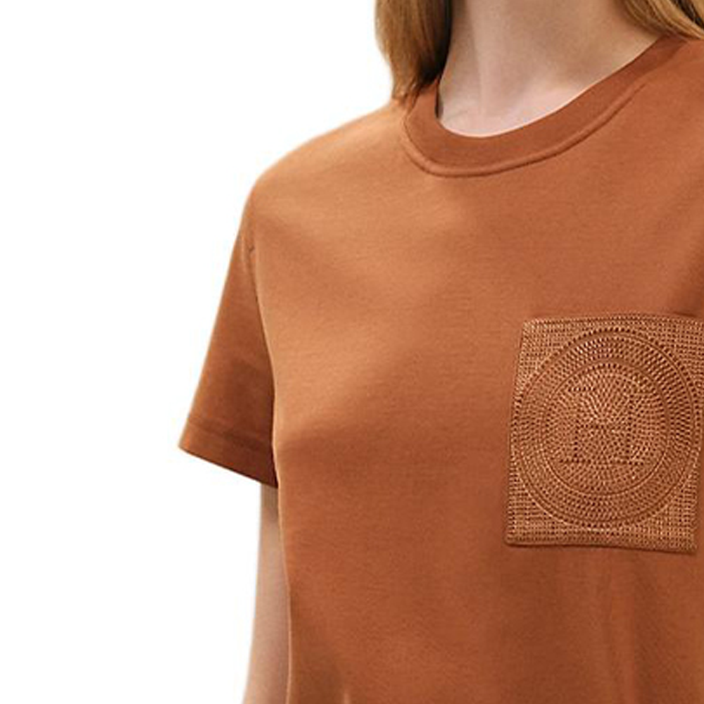 Purchase (W) HERMES SS25 Musim Semi Musim Panas Kaos Crewneck Coklat Katun. H4H4615DA1W