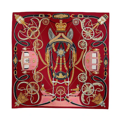 (Women) HERMES Stately Wheels Red Silk Scarf for Women H004163S 02