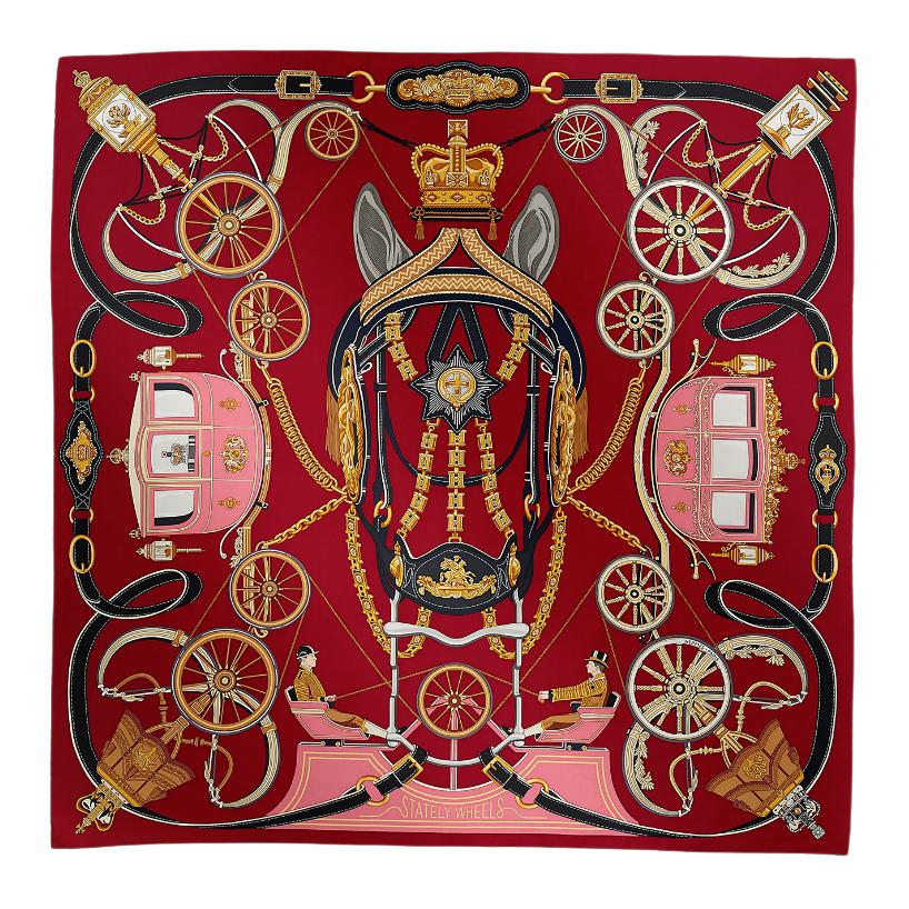 (Women) HERMES Stately Wheels Red Silk Scarf for Women H004163S 02 圖 2