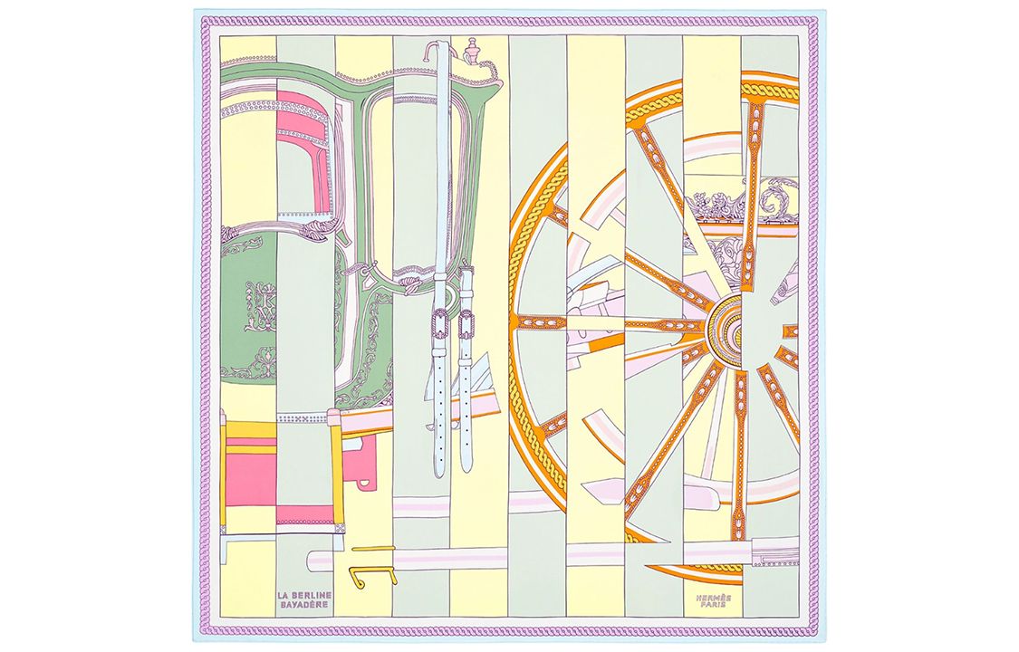 (Women) HERMES Striped Berlin Carriage 90x90 Silk Scarf Blue  Accessory. H003864S-15 圖 2