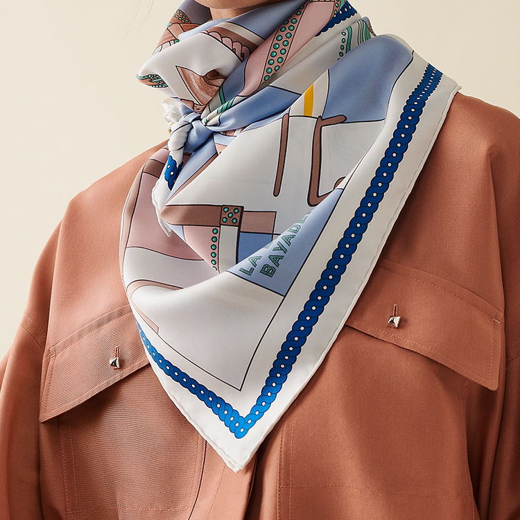 (Women) HERMES Striped Berlin Carriage 90x90 Silk Scarf Women Sky Blue. H003864S-16 圖 3