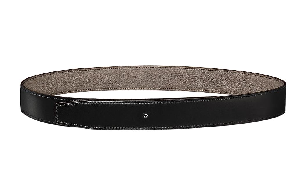 (Women) HERMES Striped Reversible Leather Belt  Black/Tin Grey 3.2cm. H073967CAAC080