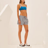 Shop (Women) HERMES Striped Seersucker Beach Shorts Gray H1E3400DA5H