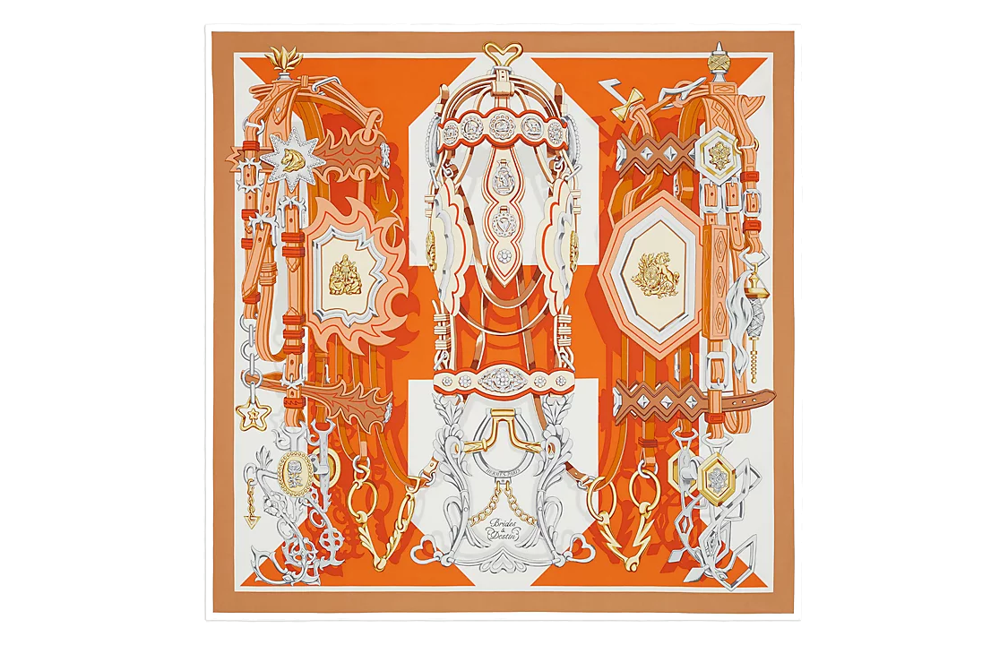 (Women) HERMES Stylish Versatile Reins of Destiny Printed Silk Scarf for Women. H003967S-10