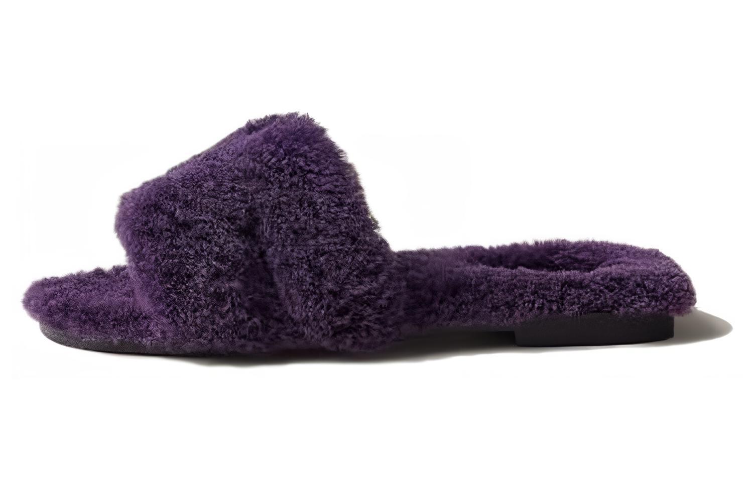 (W) HERMES Suede Flat Slide Sandals 'Violet'