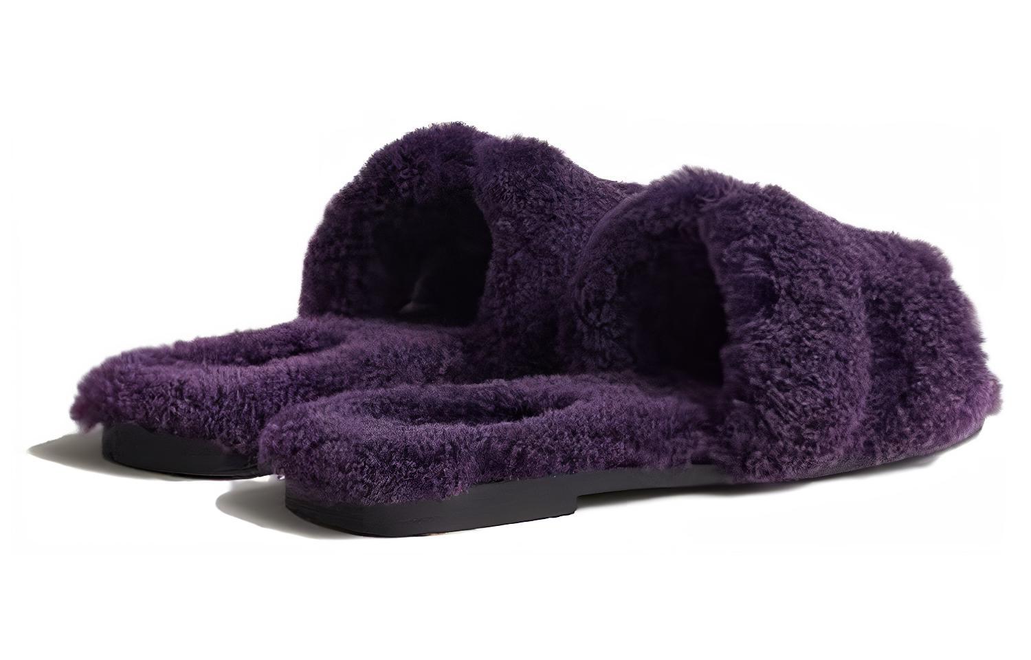 (W) HERMES Suede Flat Slide Sandals 'Violet' 圖 4